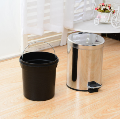 不锈钢脚踏式垃圾桶 圆形脚踩客厅厨房家用卫生桶批发