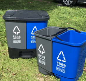 新款20升户外分类垃圾桶脚踏式环卫连体60L双桶塑料垃圾桶可回收