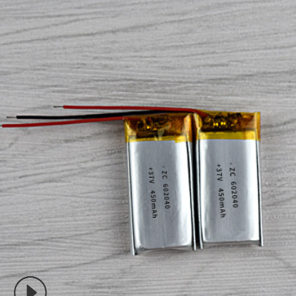 厂家直销3.7V聚合物锂电池 602040-450mAh对耳灯条按摩棒充电电池