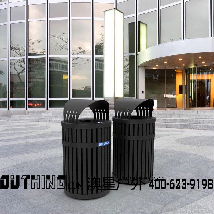 亚光黑大气铁艺钢结构垃圾桶澳星户外4302 市政园林配套果皮箱 公共环卫设施户外垃圾桶