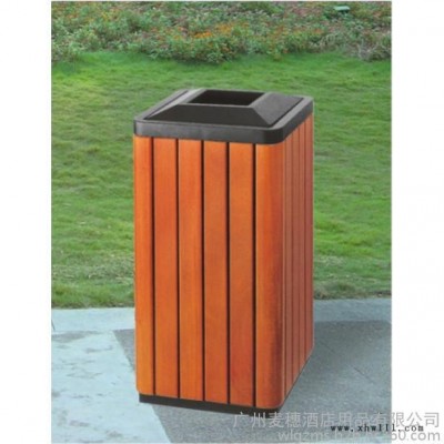 西安垃圾桶图片 高陵垃圾箱采购找 麦穗P-A111钢木垃圾桶厂家